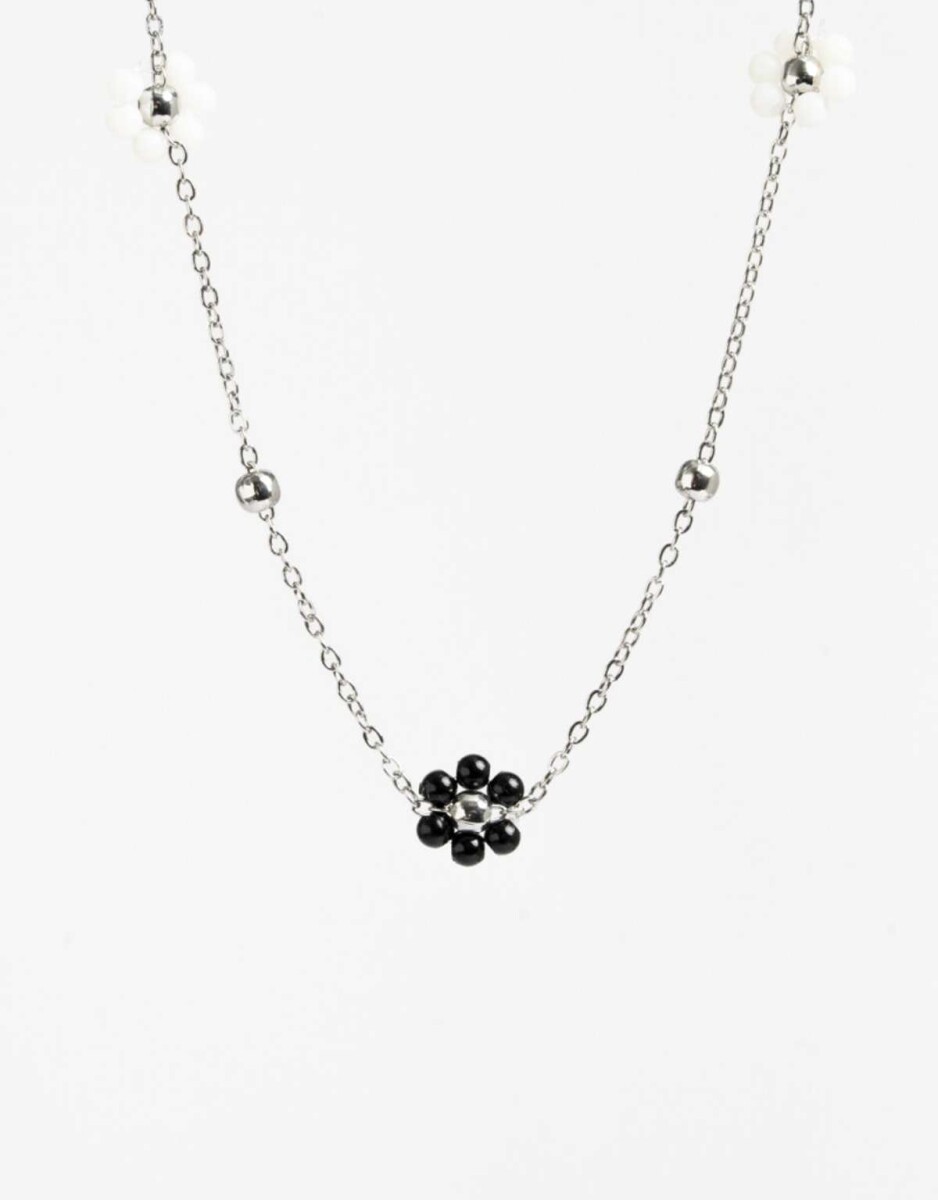 Collar Corto Beads Flores - Plateado Rodio 
