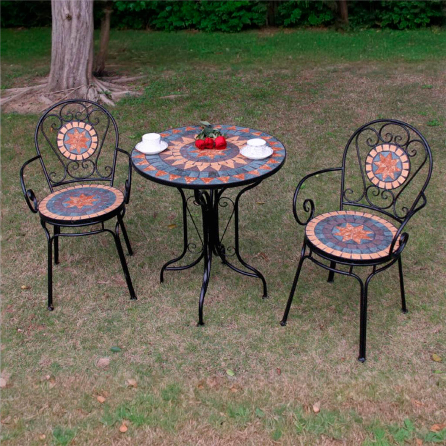 Set X3 Mesa Jardín Sillas Hierro Piedra Única Negro — El Rey