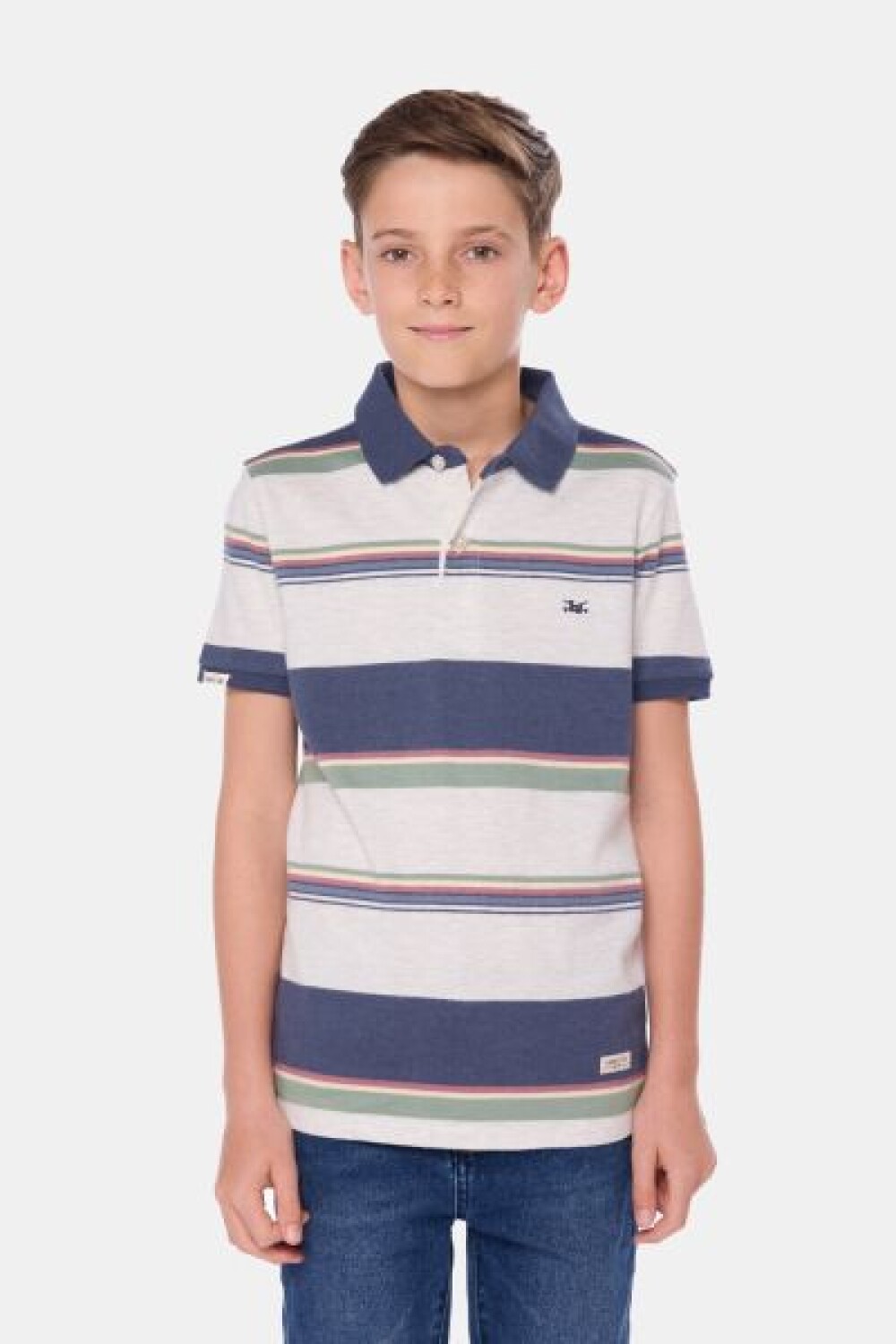 REMERA POLO RAYADA DE ALGODÓN Gris