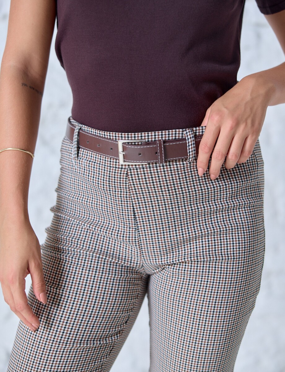 Pantalon Con Cinturon - Marron/multi 