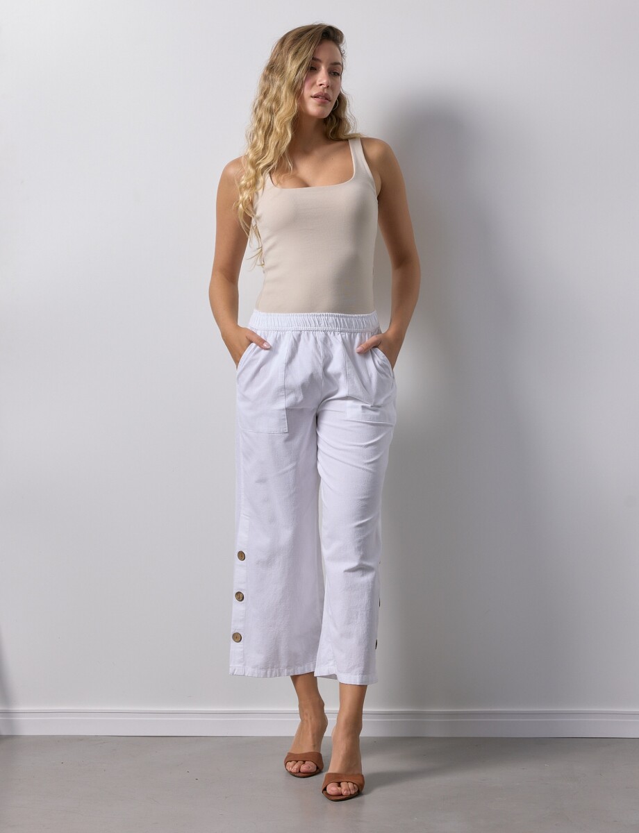 Pantalon Crop Det Botones - Blanco 