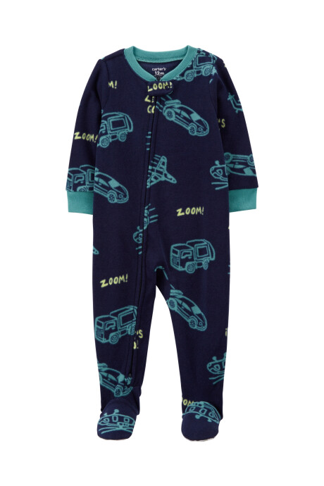 Pijama uno pieza de micropolar, con pie, diseño transportes Sin color