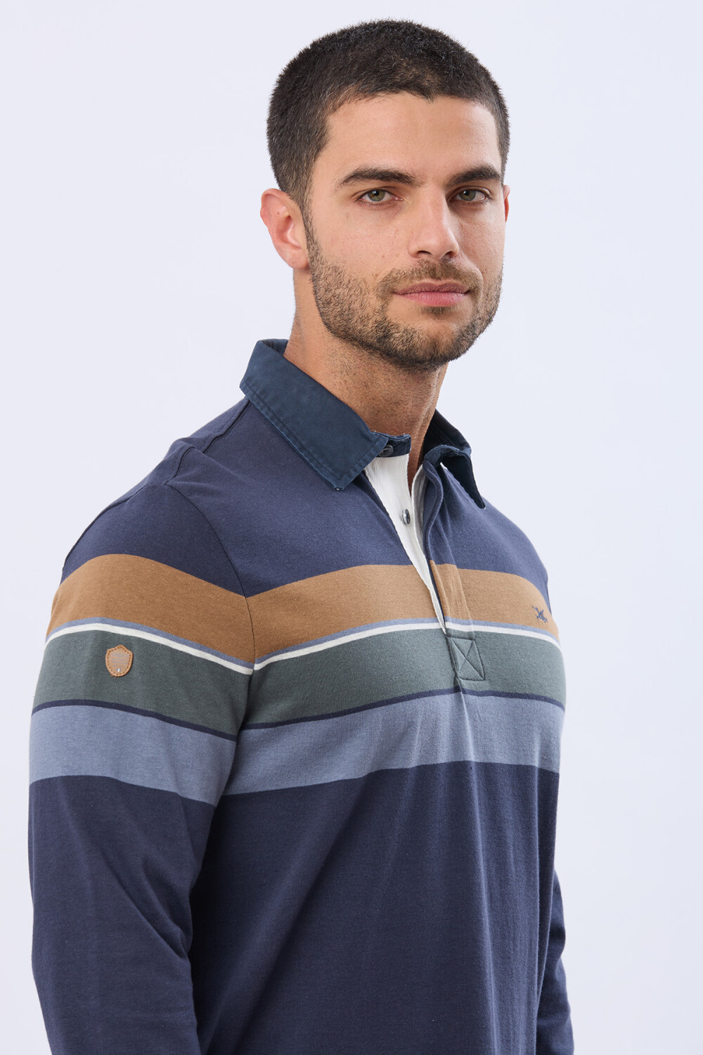 REMERA POLO RAYADA EN ALGODÓN Azul