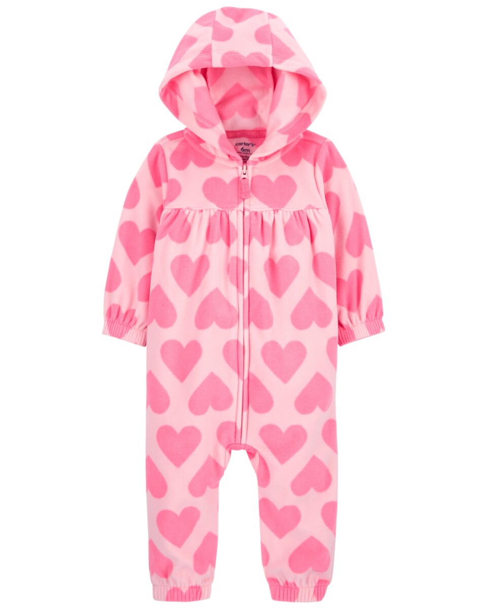 Mameluco de micropolar, con capucha, diseño corazones 