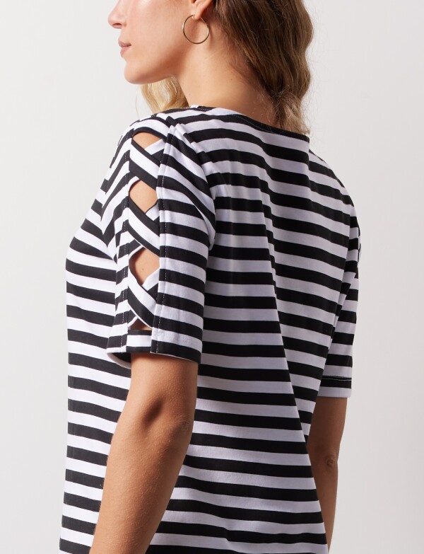 Remera Algodon Lineas NEGRO/BLANCO