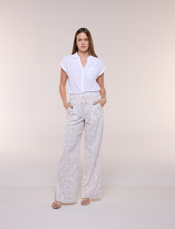 Pantalón De Lino Wide Leg BEIGE/MULTI