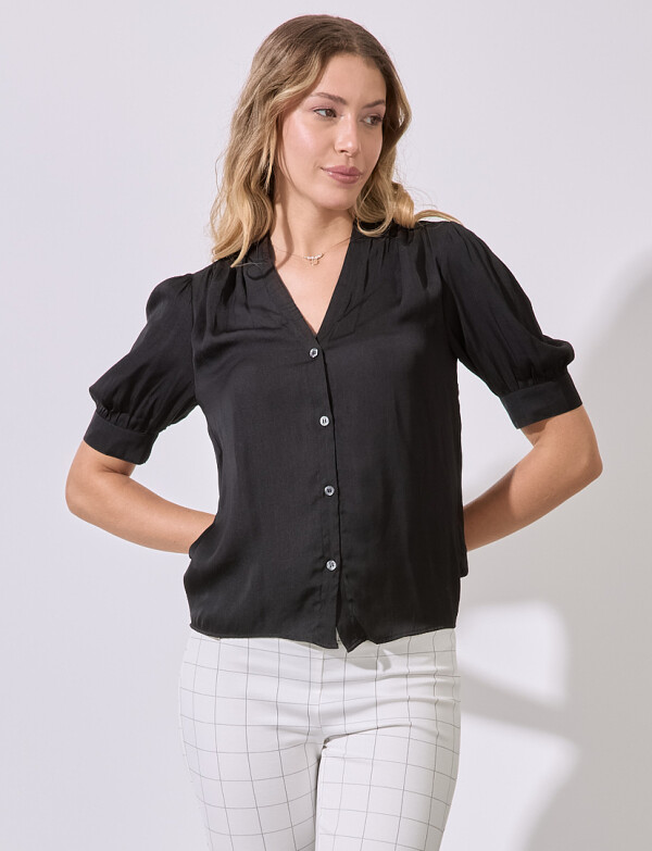 Blusa Saten Botones NEGRO