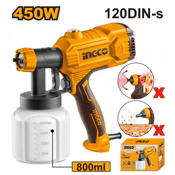 EQUIPO PISTOLA DE PINTAR ELECTRICA 450W INGCO SPG3508 TACHO PLASTICO 800ML EQUIPO PISTOLA DE PINTAR ELECTRICA 450W INGCO SPG3508 TACHO PLASTICO 800ML