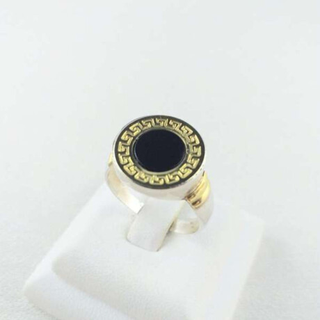 Anillo de Plata 925 con onix y guarda griega en Doublé de Oro 18 kt Diámetro 15 cm