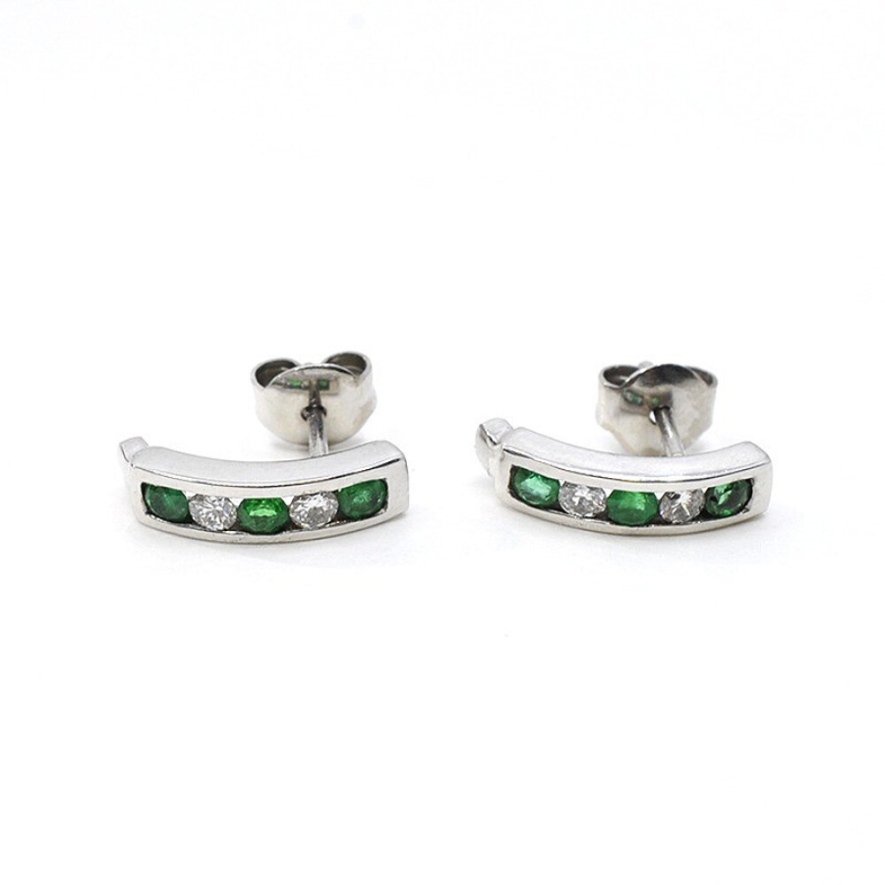 Aros 18K Blanco Con Brillantes Y Esmeraldas Aros 18K Blanco Con Brillantes Y Esmeraldas