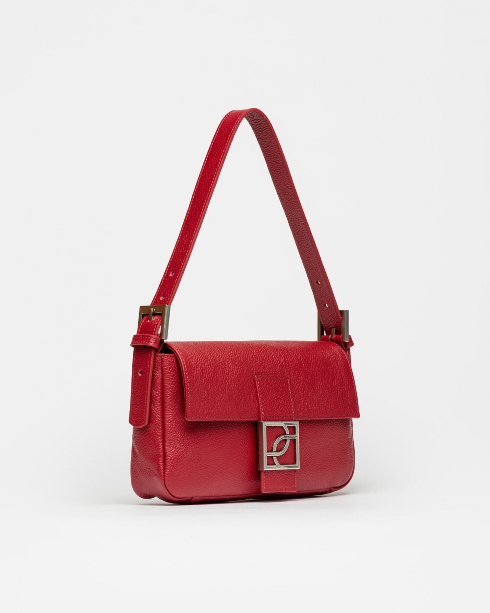 Cartera al hombro Signature en cuero graneado Rojo