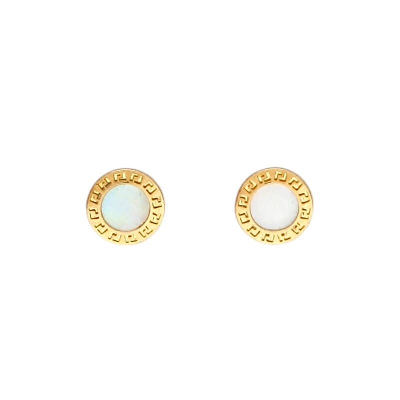 Caravanas Circulo Greca de oro- Oro bajo - Nácar- CA8054 conpiedra