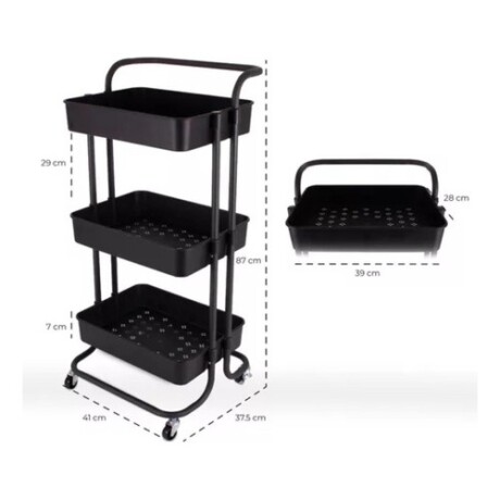 Carrito Organizador 3 Niveles Multiuso con Ruedas Negro