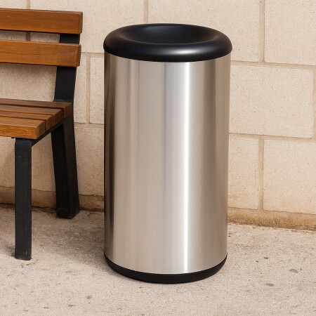 PAPELERA TACHO ACERO INOX BASCULANTE TRAMONTINA 40LTS PLATEADO