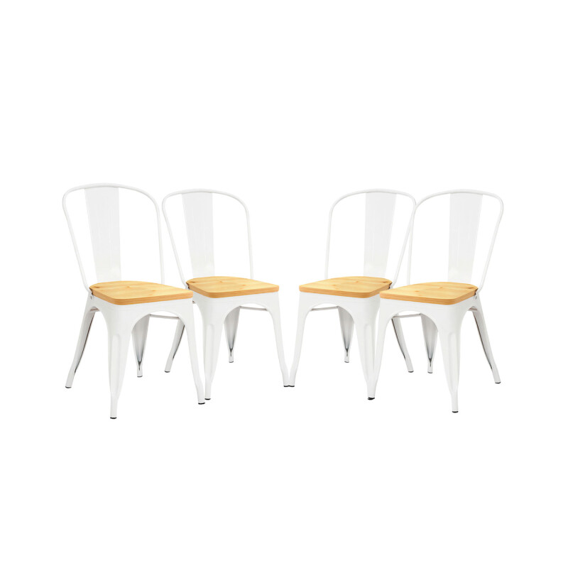 Silla Tolix Pack 4 unidades Metálica Vintage Asiento En Madera Blanco