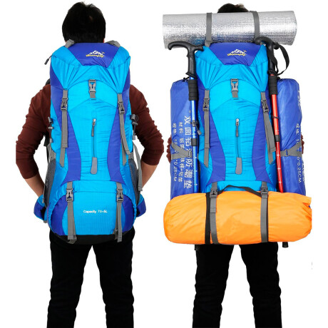 Mochila Camping Senderismo Trekking 75Lts Impermeable Azul