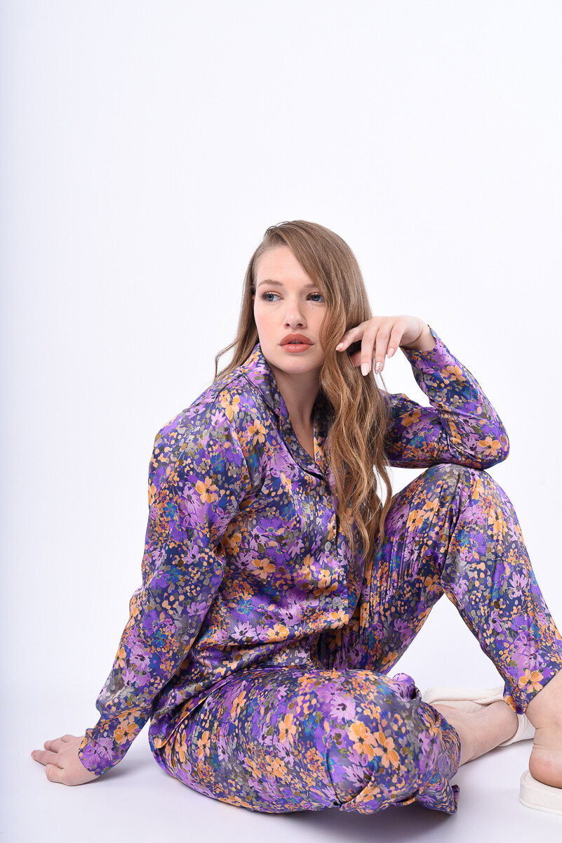 Pijama Seda - Estampado Lila 