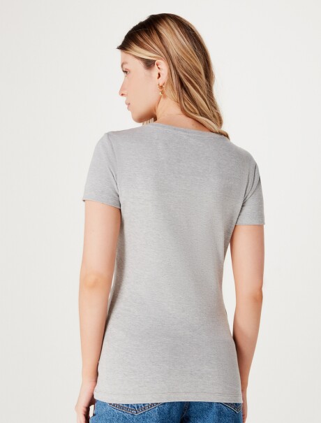 CAMISETA BÁSICA MANGA CORTA CUELLO EN V GRIS