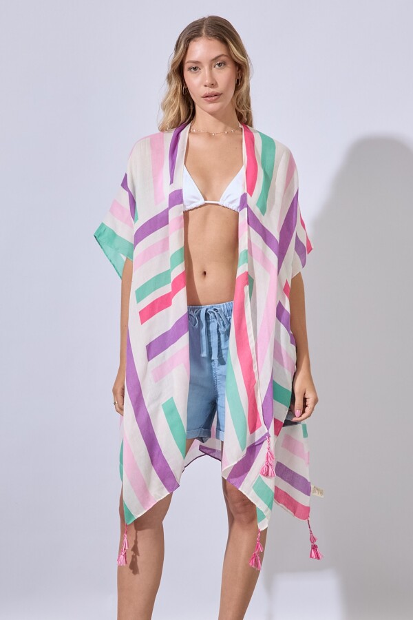 Kimono Lineas MULTI/FUCSIA