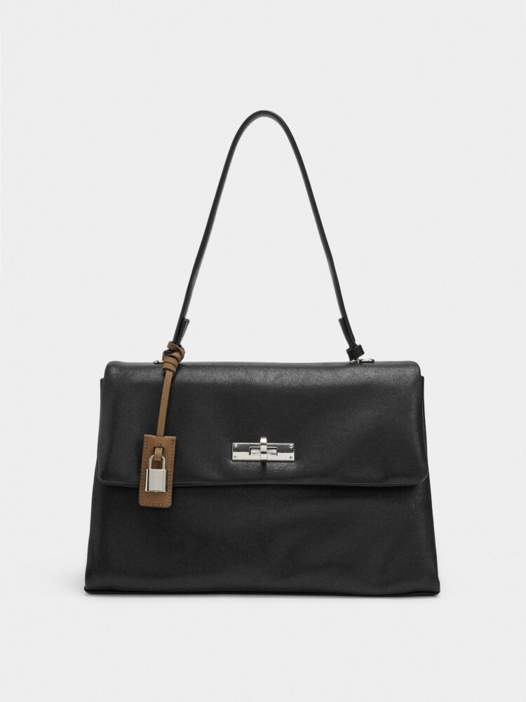 Bolso De Mano Con Solapa Y Bandolera negro