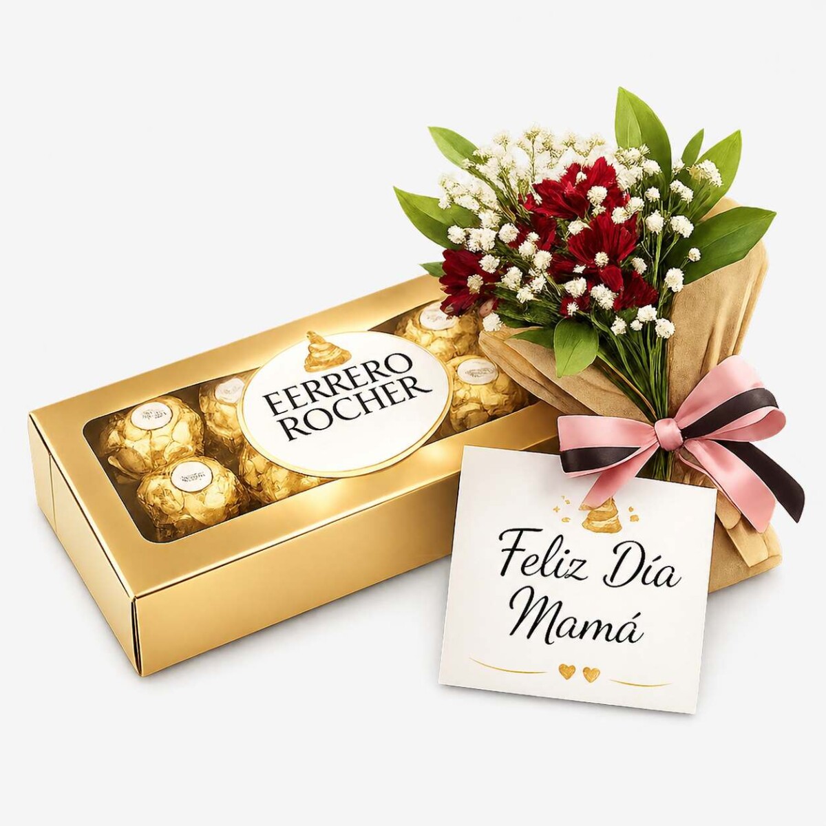 Bombones Ferrero Rocher con flor y mensaje 