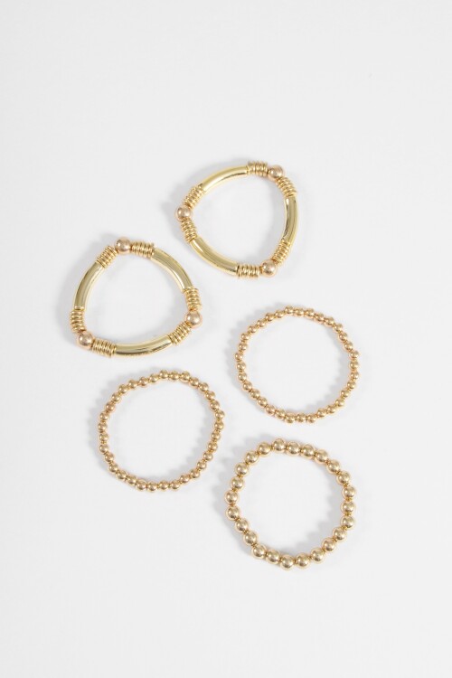 Set de 5 pulseras elásticas de cuentas dorado