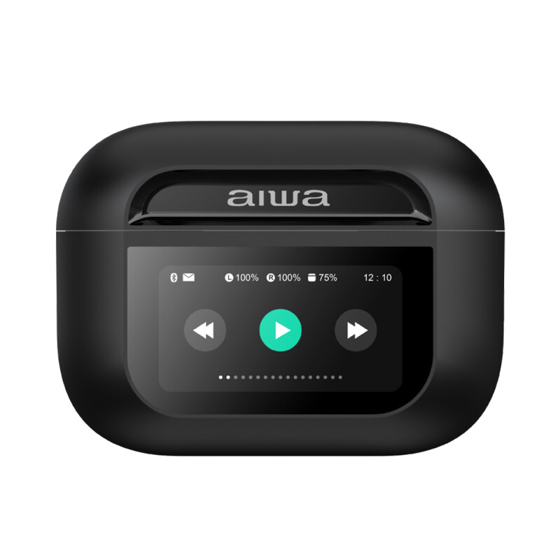 Auriculares TWS Waterpoof AIWA con Pantalla Táctil Bluetooth 5.3 Cancelación de Ruido y Micrófono Negro | AWTWSGPROB