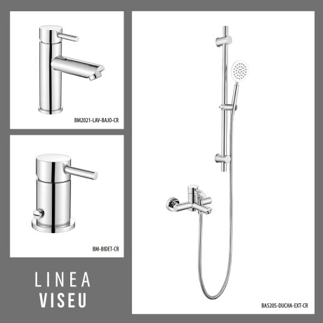 JUEGO DE GRIFERIA CROMADO DUCHA EXTERIOR LAVATORIO BAJO Y BIDET CROMO