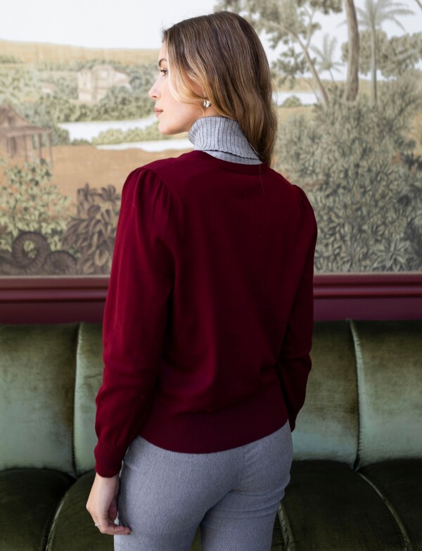 Cardigan Basico Boton Metal BORDEAUX