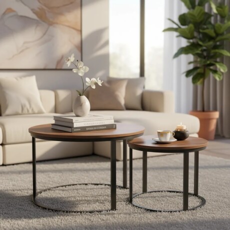 Set De Mesas Ratonas Circulares Nido Simil Marmol Marrón/Negro