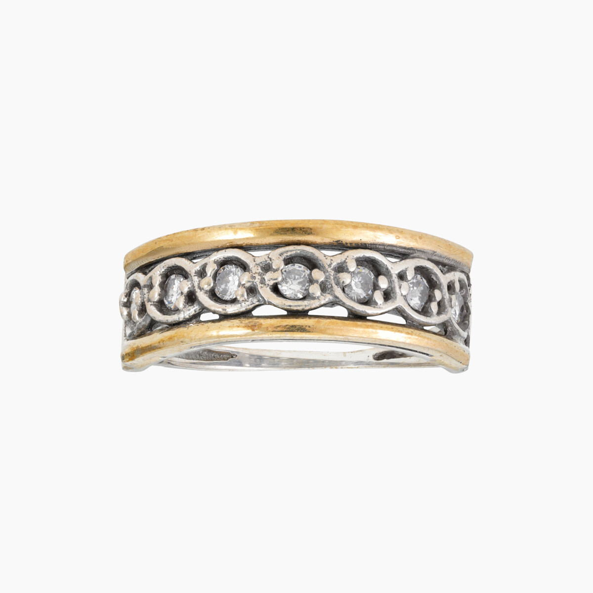 Anillo En Plata Y Oro Con Circonias 