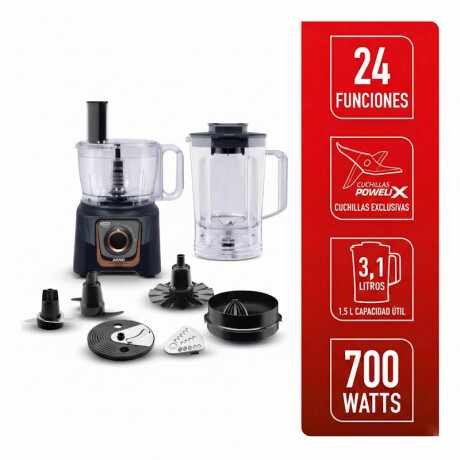 Multiprocesador Arno | Potencia de 700w | 24 funciones | Color negro. Multiprocesador Arno | Potencia de 700w | 24 funciones | Color negro.