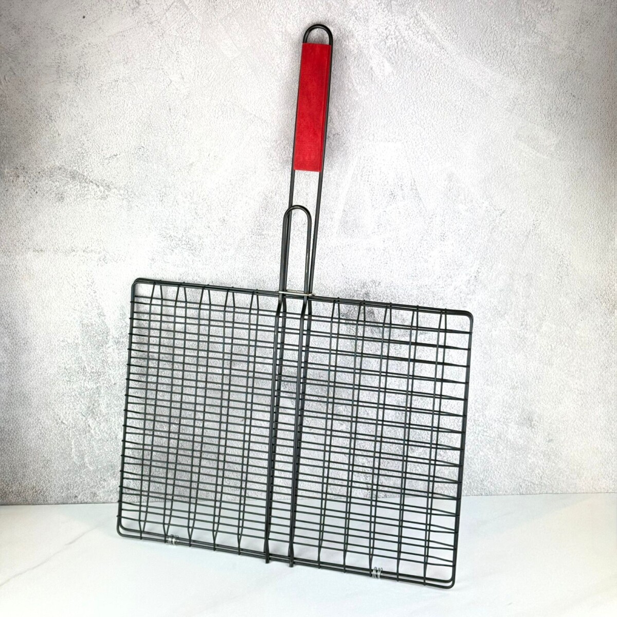 Rejilla Doble Rectangular Para Parrilla Con Mango De Madera 30cm x 40cm x 60cm 