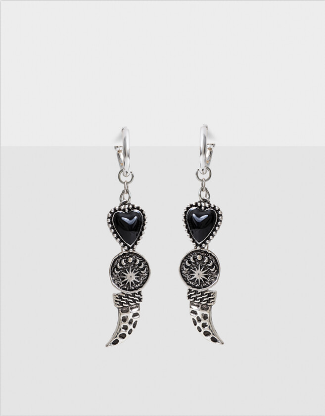 Aros Argollas De metal Aros Argolla Dije Cuerno - Plateado Antique Silver