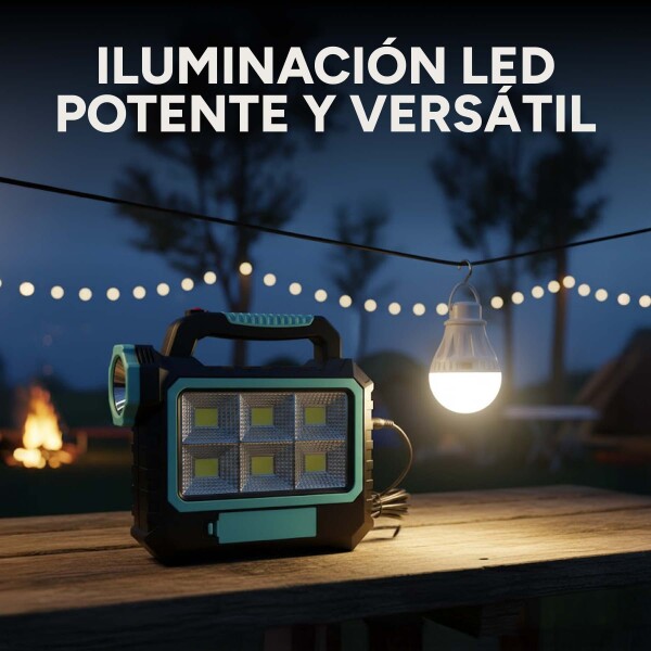 Linterna Led Farol Reflector Recargable Solar Usb + Lampara Color Celeste
