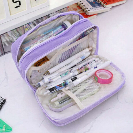 Cartuchera con divisiones y visor 12x22x9cm Lila