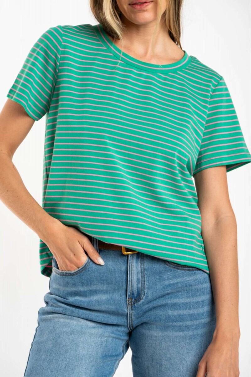 Remera Algodón A Rayas - Verde 