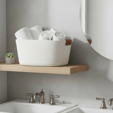 Cesto Canasto de Algodón con Asa Paramount Deco 45x30x22Cm Blanco