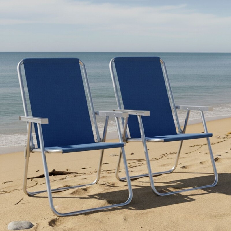 Set x2 Silla Alta Conforto Aluminio + Sombrilla AZUL