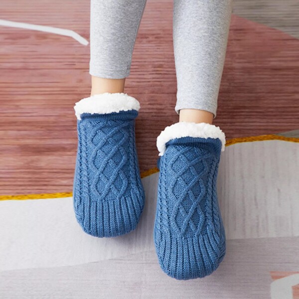 Medias Termicas Polar Invierno Algodón Antideslizantes Variante Color Azul