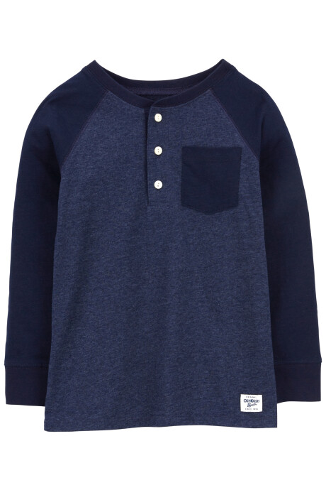 Remera henley de algodón, mangas raglán, azul marino. Talles 6-14 Sin color