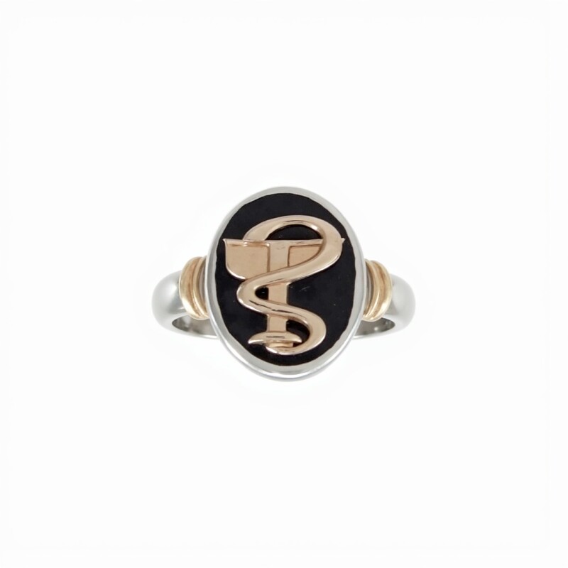 Anillo Profesión Químico Farmacéutico -Plata y Oro- Con Piedra Ónix -AP5053 sinpiedra