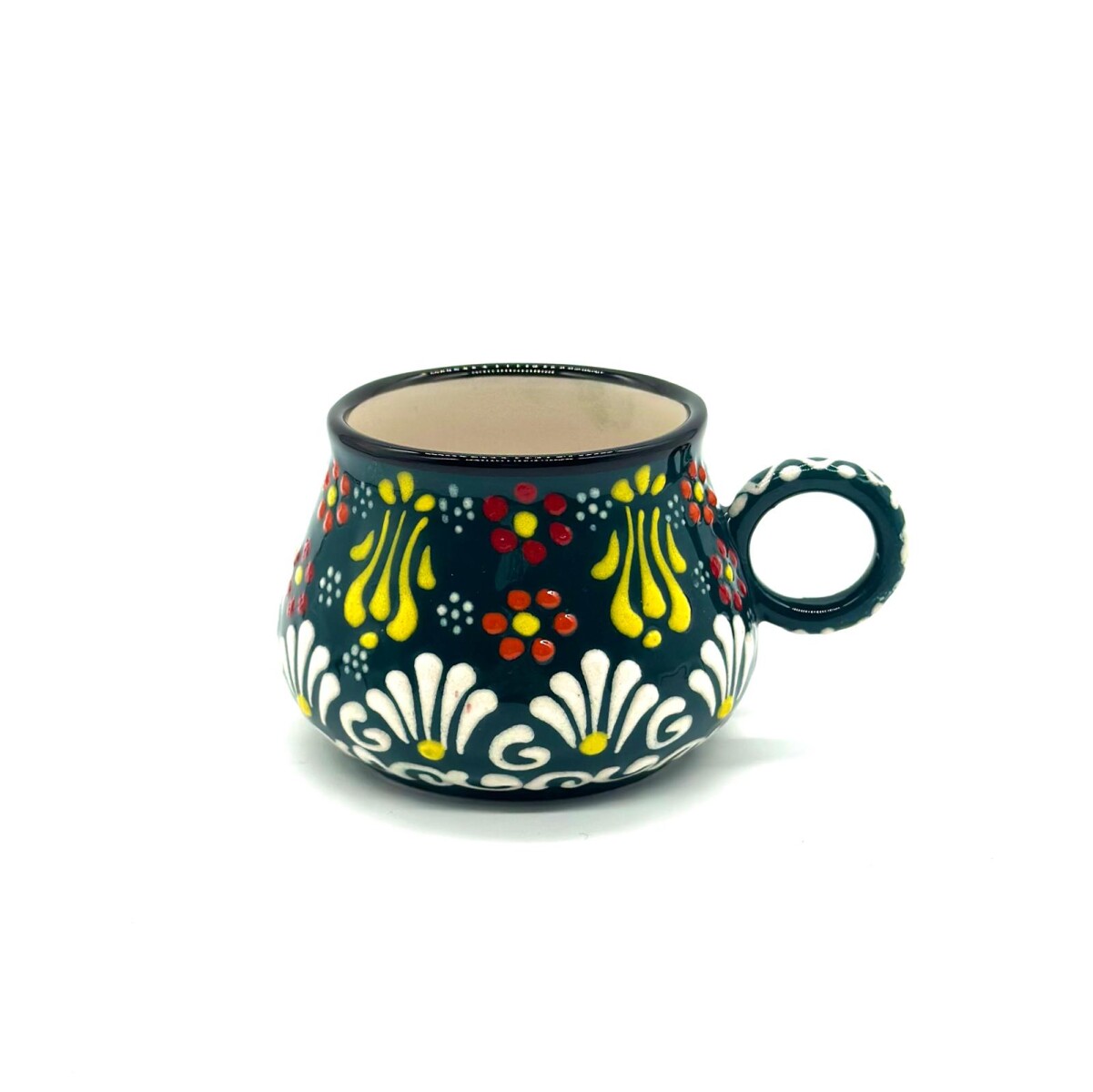 Taza de té de cerámica artesanal - Verde oscuro 