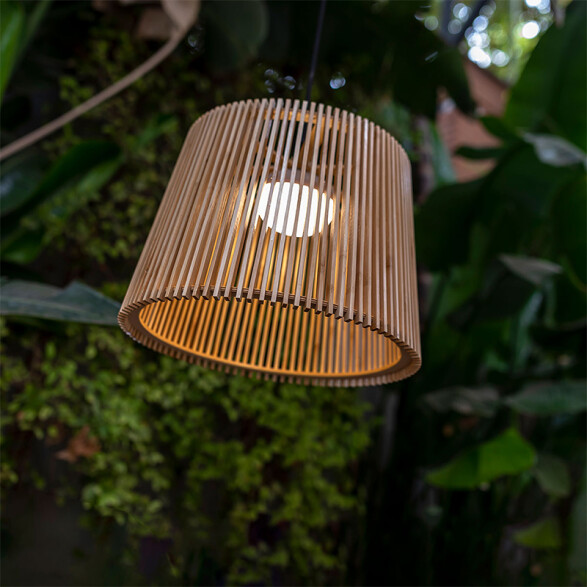Colgante bambú con lámpara recargable cálida IP54 NW0060