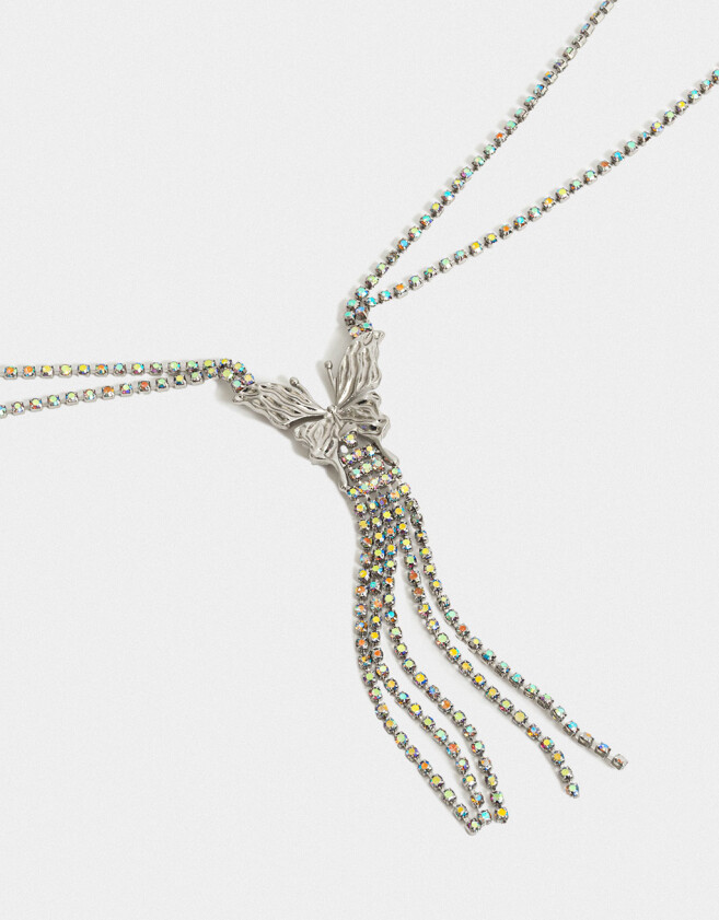 Collares Largos Con Mariposas Collar Largo Strass Mariposas - Plateado