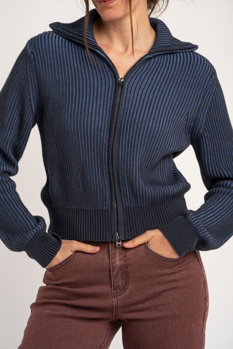 Campera Tejida Algodón Azul