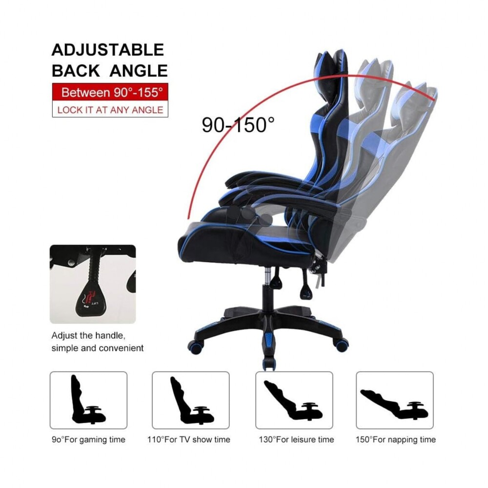 Silla Gamer Gaming Ergonomica Reclinable - PU Azul