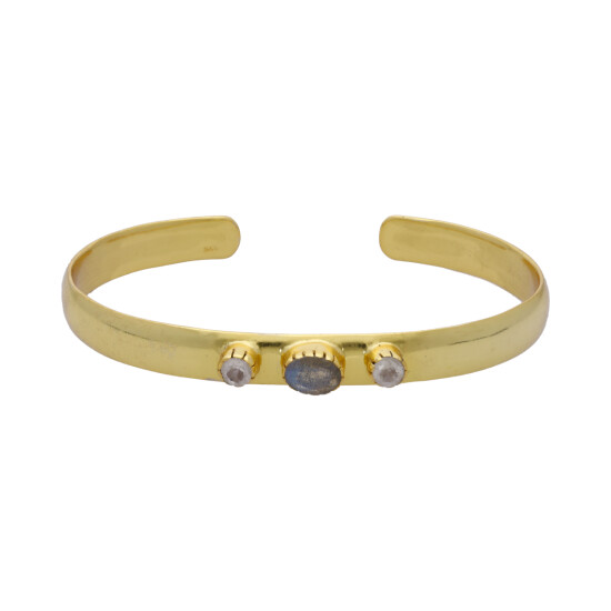 Pulsera Rigida Karvik Labradorita Y Piedra De La Luna Plata 925 Y Baño De Oro 0