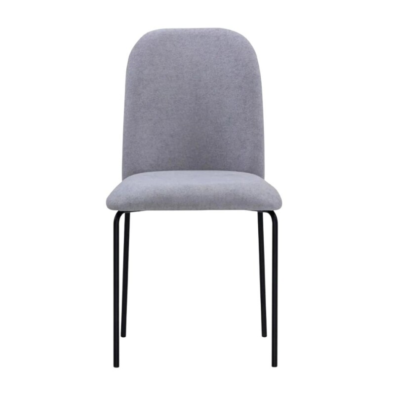Silla en tela gris claro, patas en metal negras. Silla en tela gris claro, patas en metal negras.