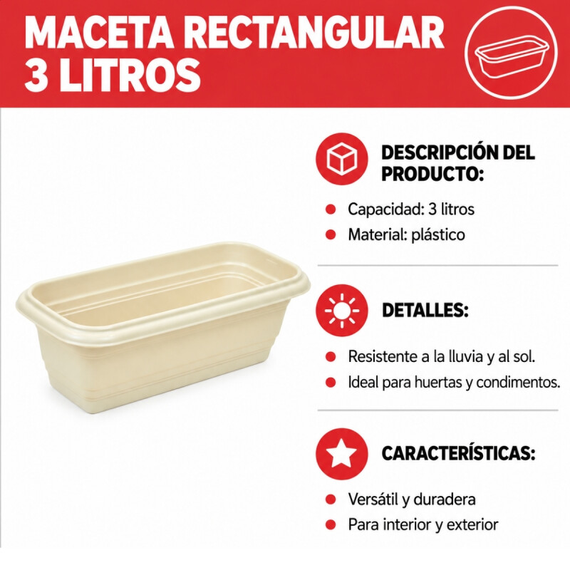Set x3 Maceta rectangular 3 lts ARENA